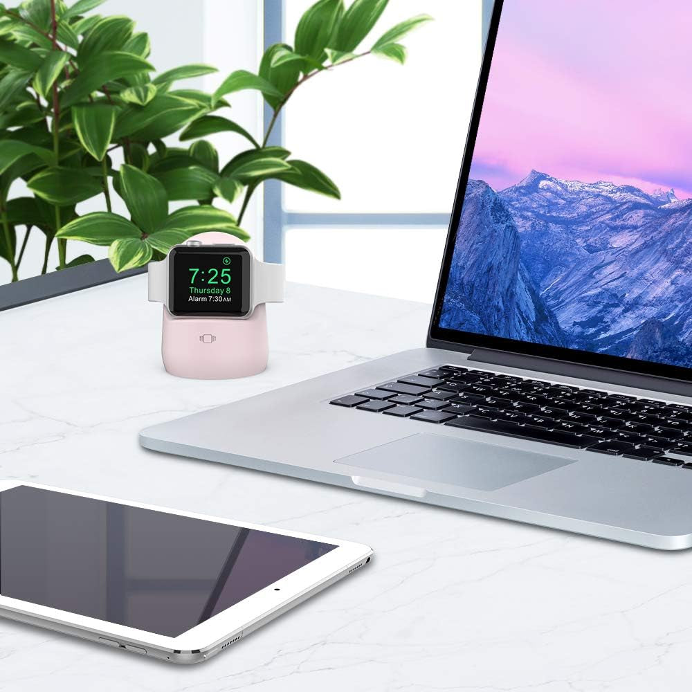 Iwatch Stand Silicone Charging Dock Holder for Apple Watch Ultra 2, Ultra, SE2, Series SE, 7 6 5 4 3 2 1 (45/44/42/41/40/38Mm), (Pink)
