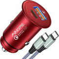 USB C Car Charger Super Mini All Metal 54W Fast USB Car Charger PD&QC 3.0 Dual Port Car Adapter Compatible with Iphone 15 Pro Max 14 13 12 11 Pro Max XR XS Max 8 Galaxy S21/20-Red